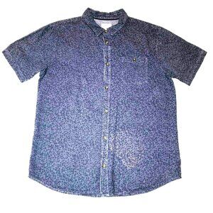 Y2K BLUE BUTTON UP SHIRT SIZE 2XL SHORT SLEEVE HANG TEN SURFER SKATER MENS